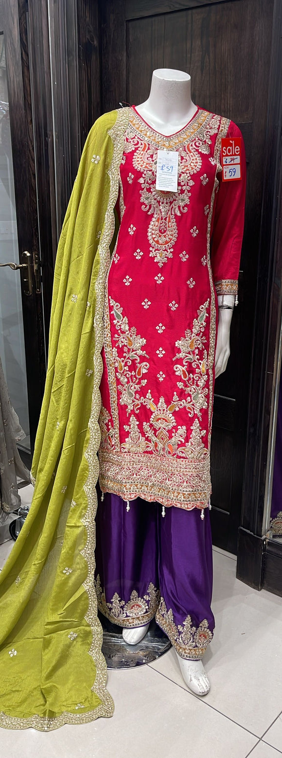 EMBROIDERED RAW SILK 3 PIECE SUIT 398A