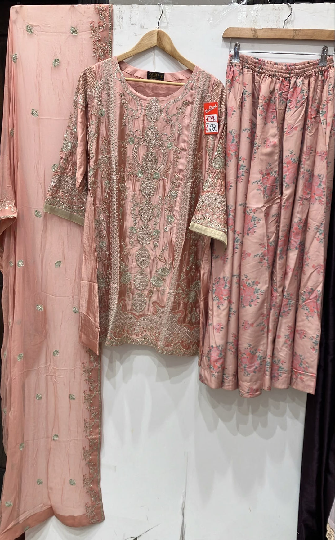 333A- Pink Embroidered Shamoz Silk 3 Piece Suit