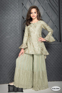 GIRLS EMBROIDERED & EMBELLISHED GHARARA OUTFIT K633A