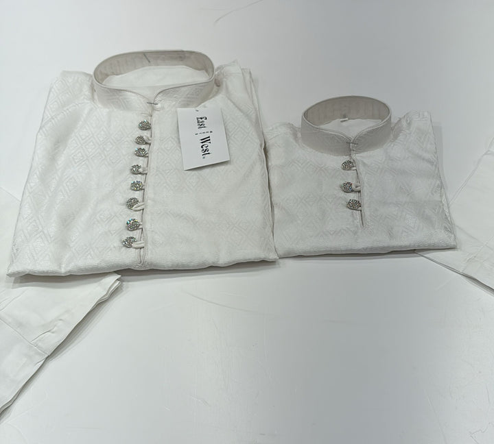 CK602A- White chikankari kameez set for Men and Boy