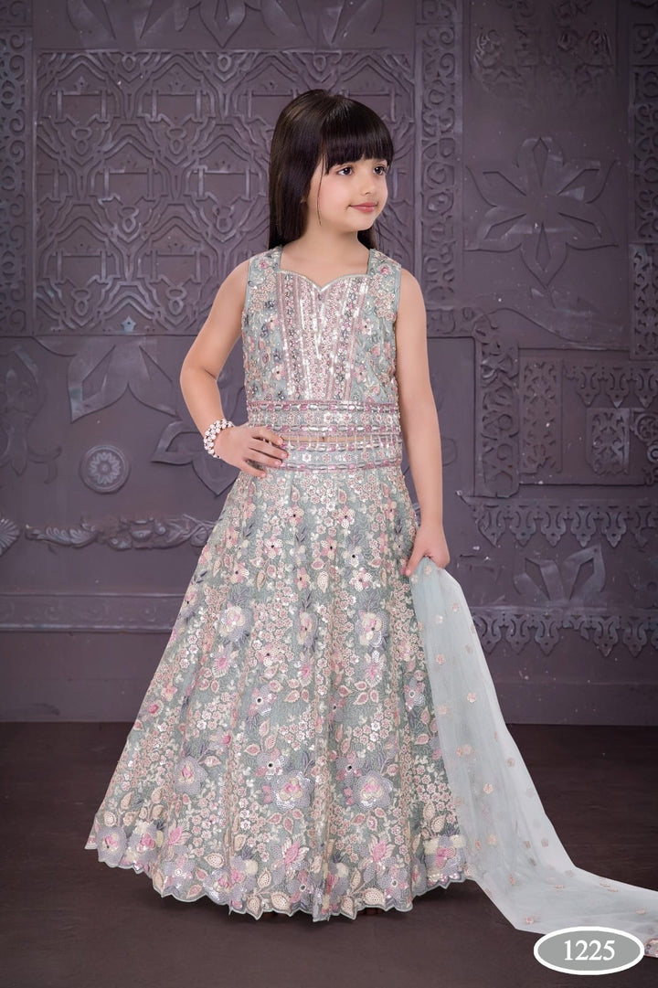 1225B - GIRLS LIGHT BLUE EMBROIDERED & EMBELLISHED LENGHA CHOLI