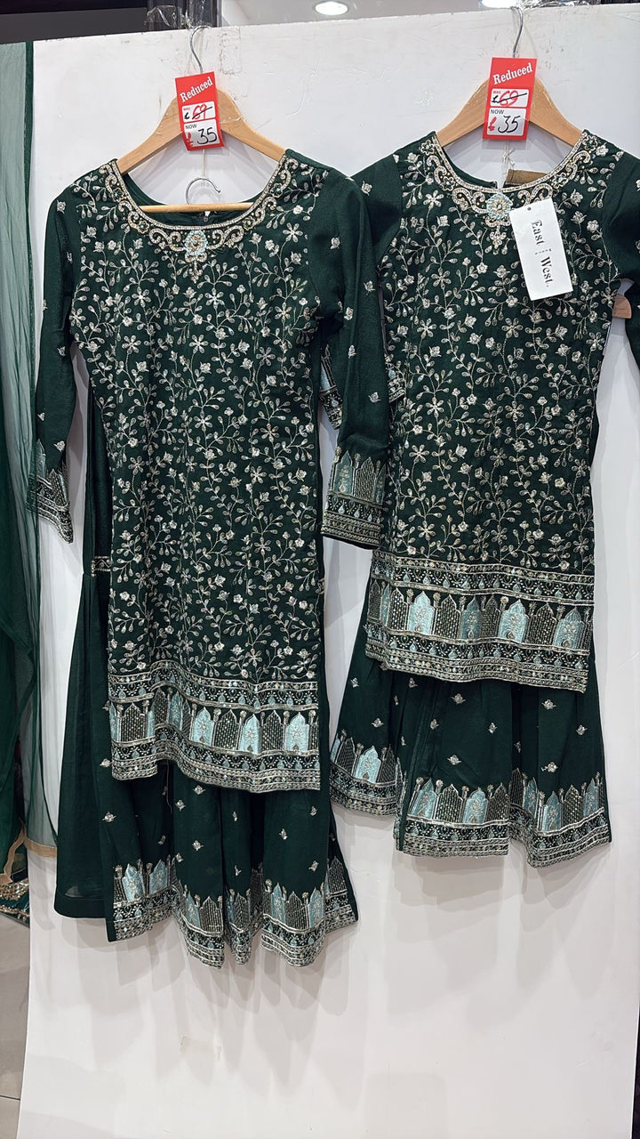 K622B- GIRLS EMBROIDERED SHARARA DRESS