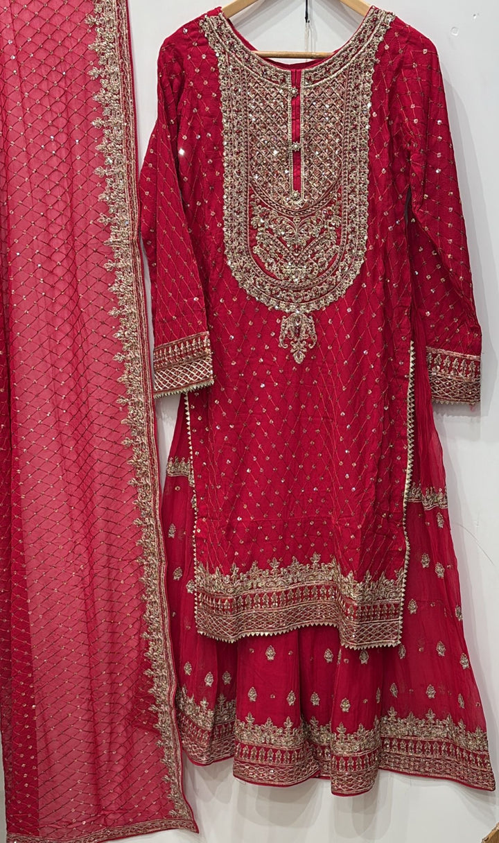 381E -CHIFFON EMBROIDERED SHARARA SUIT