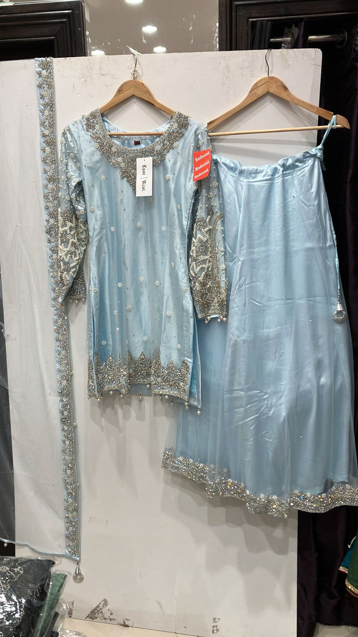 248A - LIGHT BLUE  EMBROIDERED LENGHA DRESS