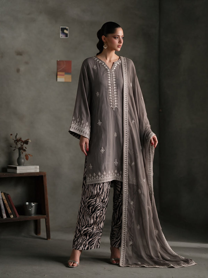 2004B Fawn Viscose Embroidered Pakistani Shalwar Suit