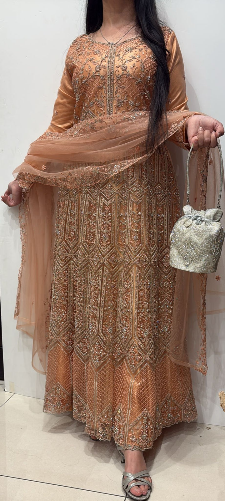0187A - EMBROIDERED & EMBELLISHED NET DRESS