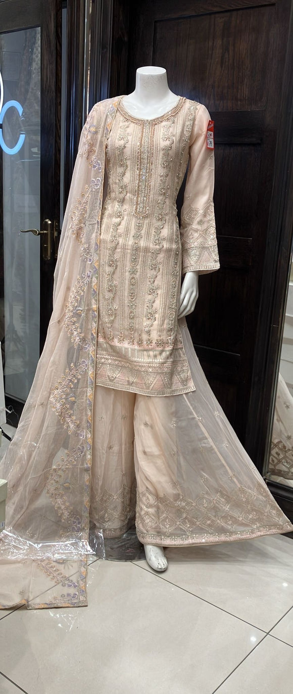 CHIFFON EMBROIDERED 3 PIECE SUIT 241B