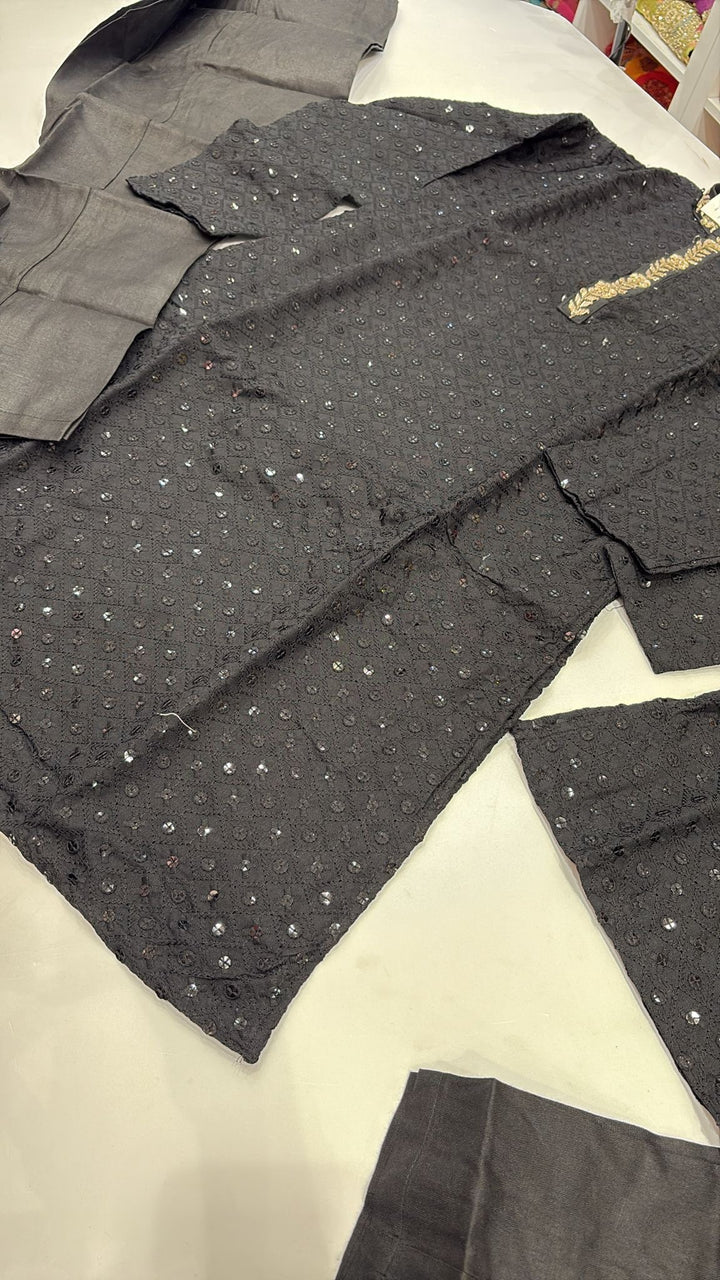 CK721 - Black Chikankari Set for Boys and Men