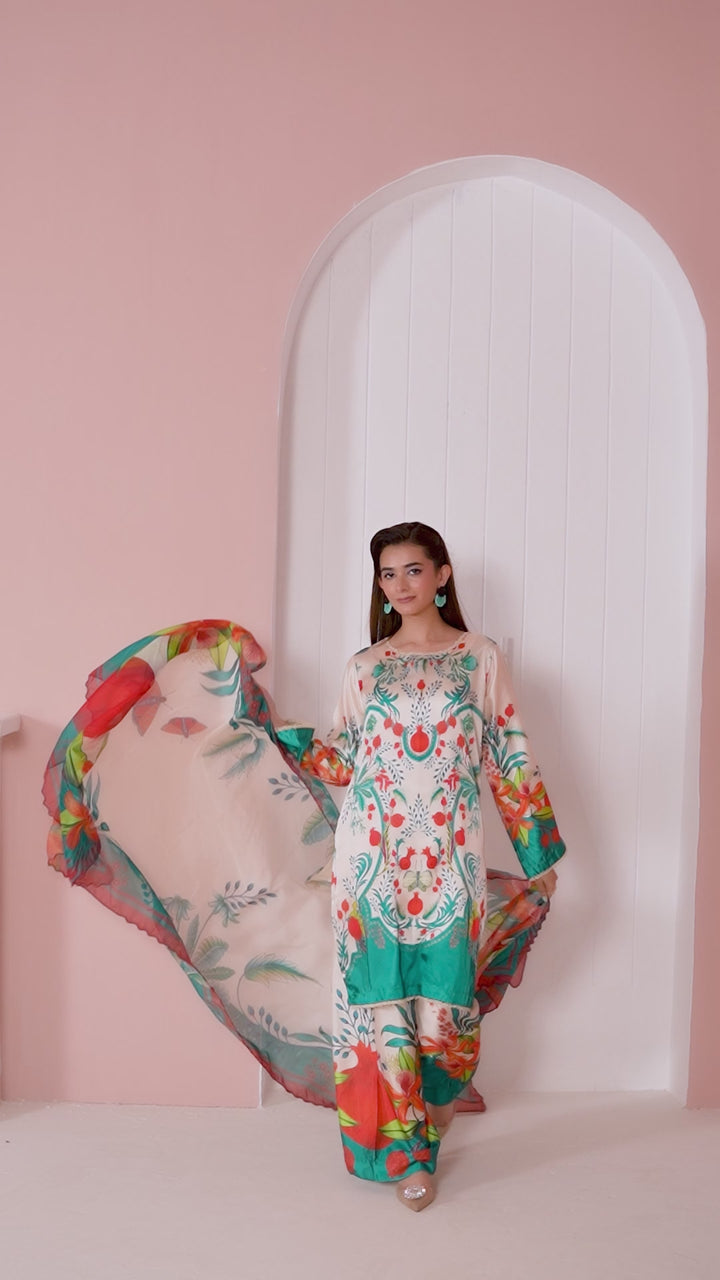 NSH08 - Elegant Silk 3-Piece co-ord Pakistani Suit