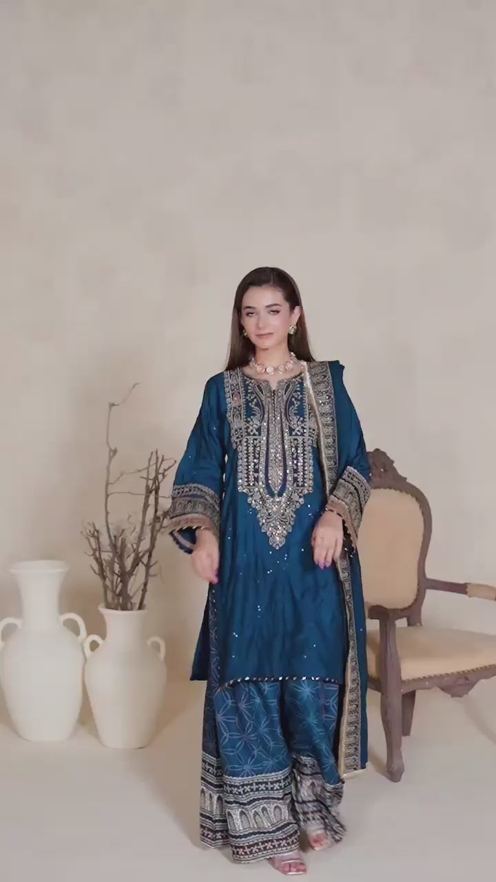 1121A - Navy Blue Embroidered Pakistani Suit – Regal Festive Edit