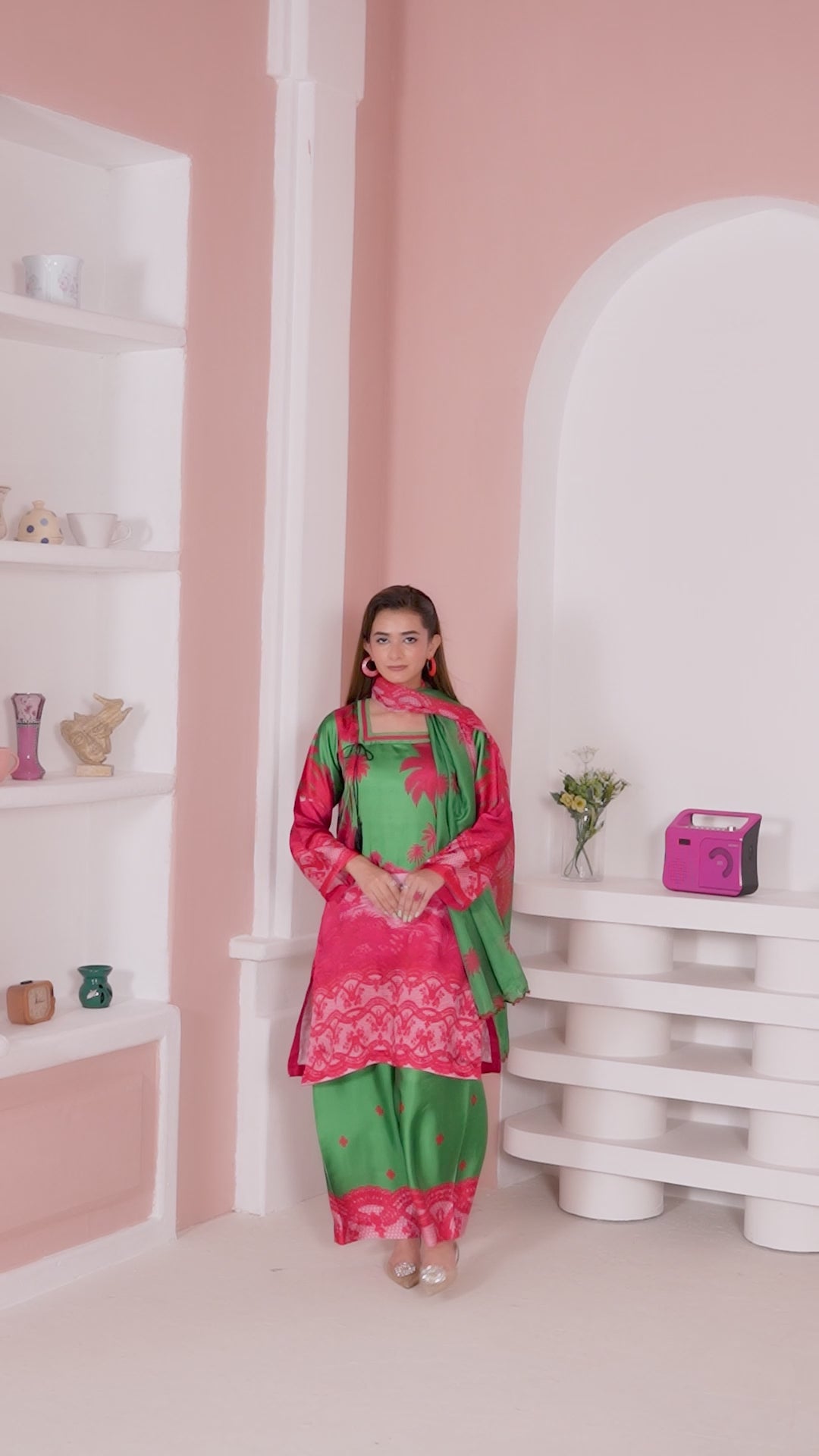 NSH02 - Elegant Silk 3-Piece co-ord Pakistani Suit