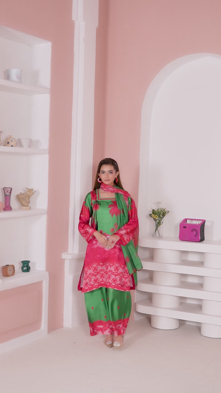 NSH02 - Elegant Silk 3-Piece co-ord Pakistani Suit