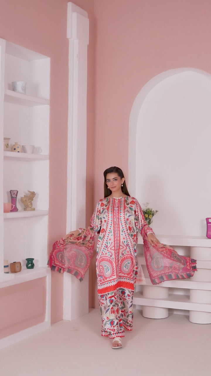 NSH04 - Elegant Silk 3-Piece co-ord Pakistani Suit