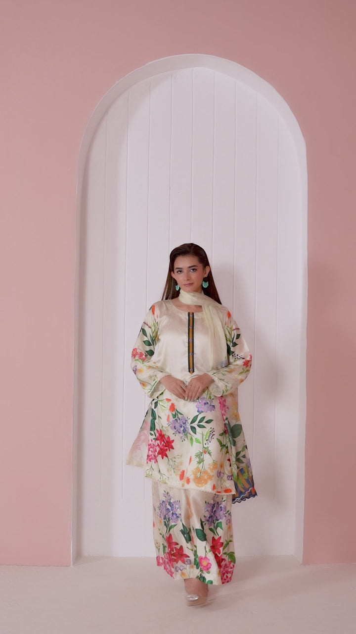 NSH07 - Elegant Silk 3-Piece co-ord Pakistani Suit