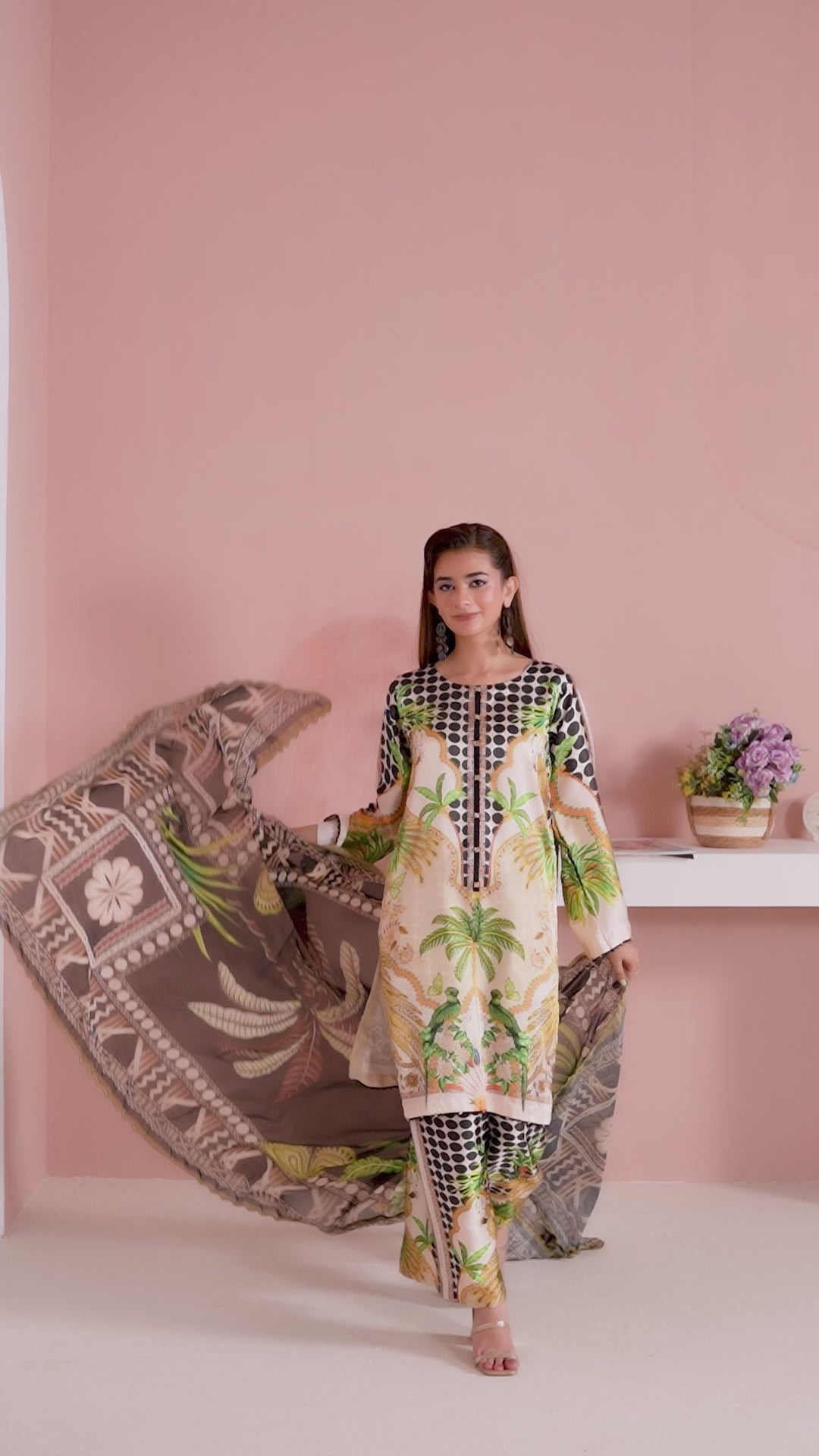 NSH06 - Elegant Silk 3-Piece co-ord Pakistani Suit