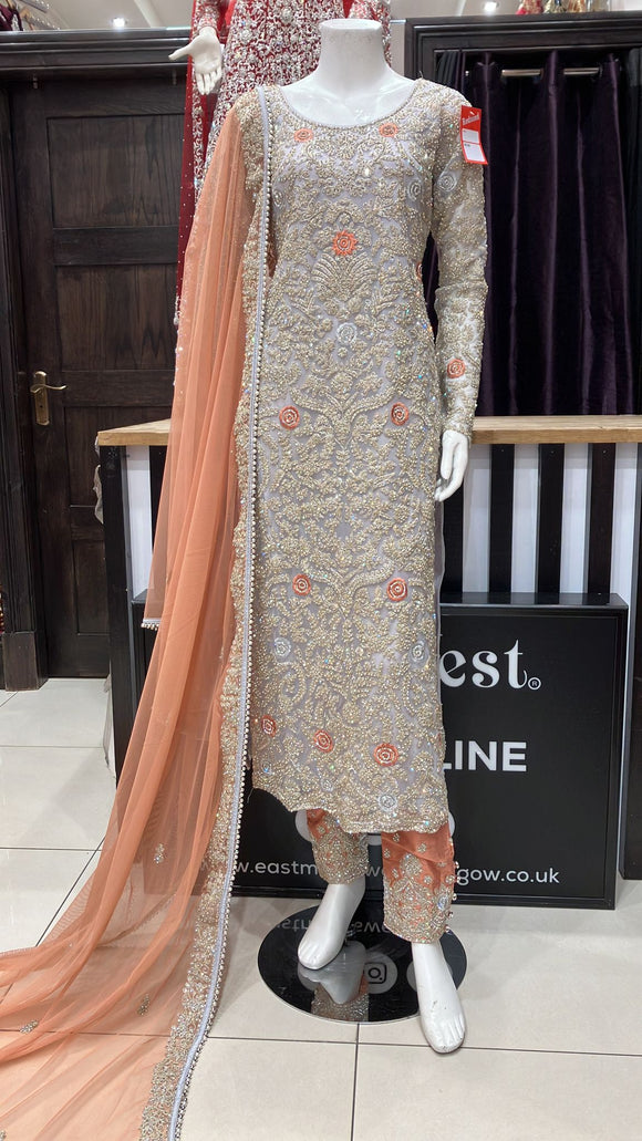 Heavy Embroidered & Embellished 3pc suit 152B