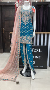 Heavy Embroidered & Embellished 3pc suit with Tulips 2090C