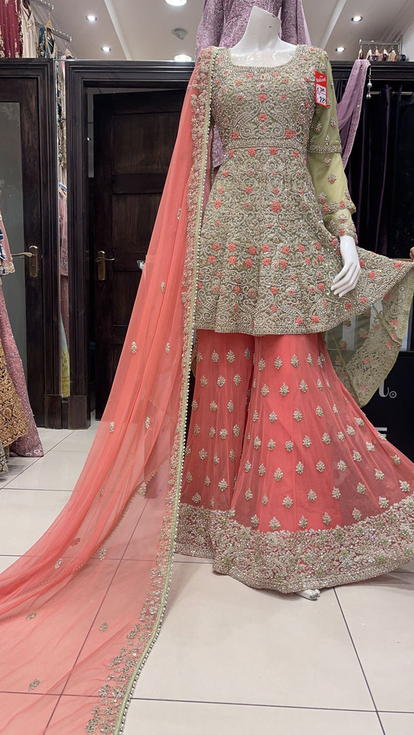 Heavy Embroidered & Embellished net Sharara Outfit 974C