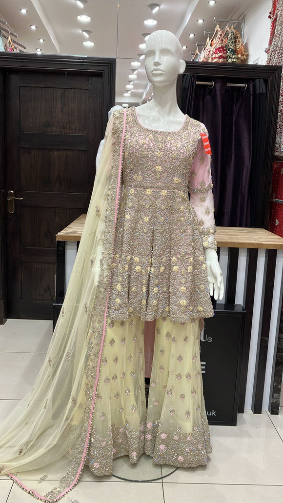 Heavy Embroidered & Embellished net Sharara Outfit 974D