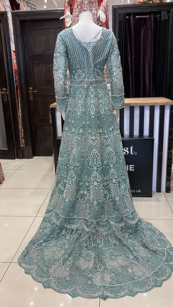 Heavy Embroidered & Embellished net long dress with back trail 2096D