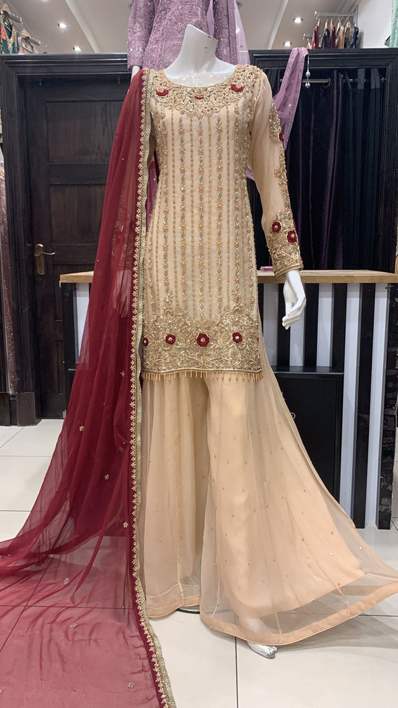 Heavy Embroidered & Embellished pure chiffon Sharara Outfit ZC1496c