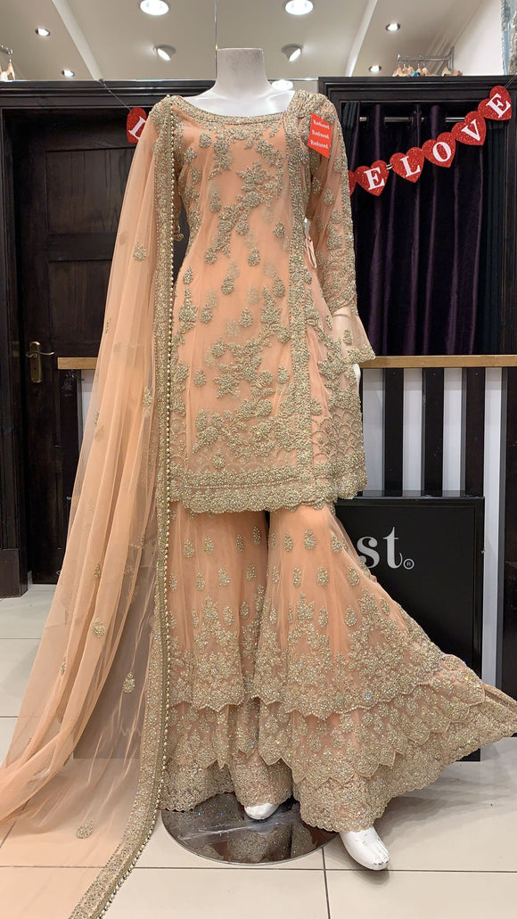 Heavy Embroidered & Embellished net Sharara Outfit 1089A
