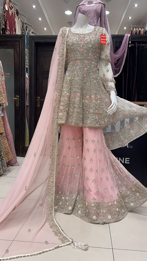 Heavy Embroidered & Embellished net Sharara Outfit 974A