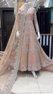 Heavily Hand Embroidered & Embellished Bridal dress with long back trail B0013