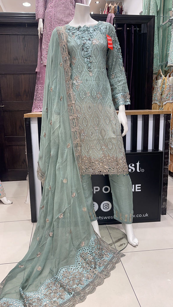 Embroidered & Embellished chiffon 3pc suit 363A