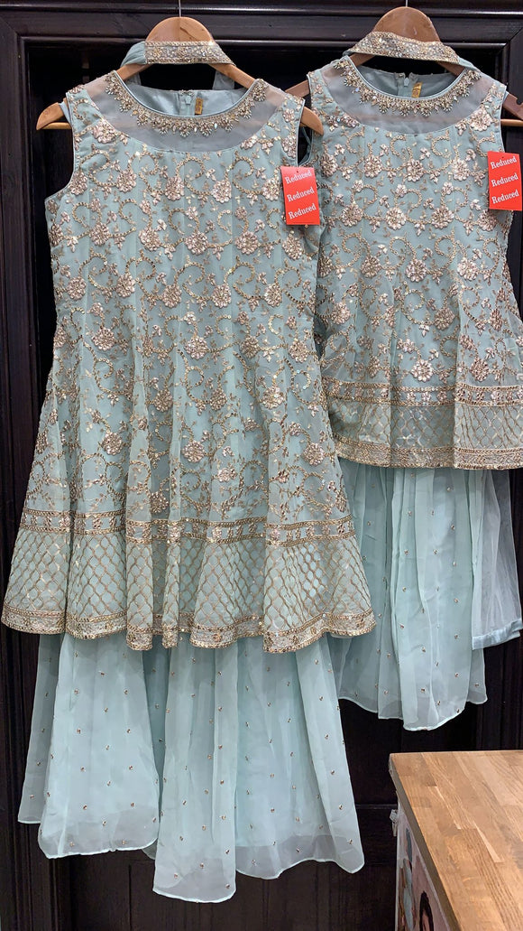 Girls green Embroidered & Embellished Sharara Outfit 1602B