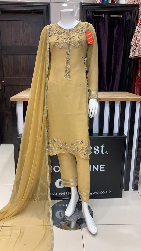 Embroidered & Embellished chiffon 3pc suit 331A