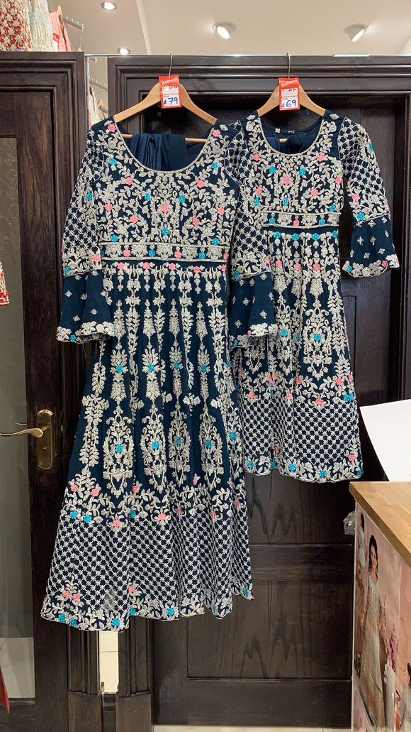 Girls Blue Embroidered & Embellished dress K602c
