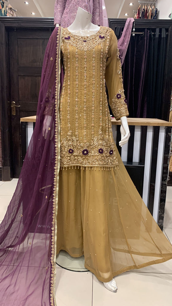 Heavy Embroidered & Embellished pure chiffon Sharara Outfit ZC1496b