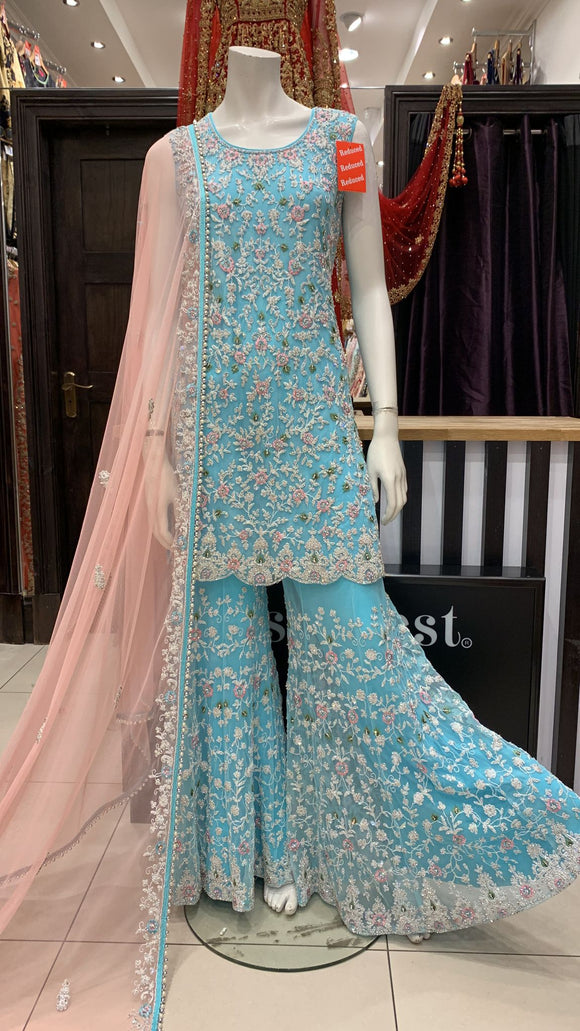 Heavy Embroidered & Embellished net Sharara Outfit 968C