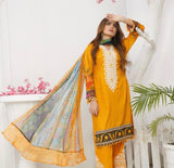 Embroidered & Embellished linen 3pc suit U-1317