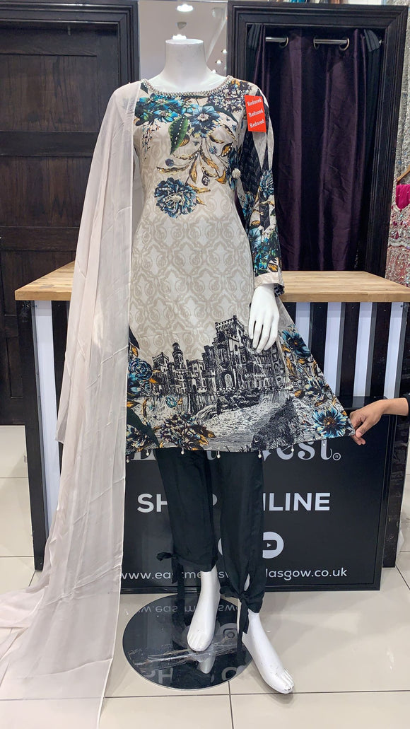 Casual Embroidered Cotton 3pc suit 93A