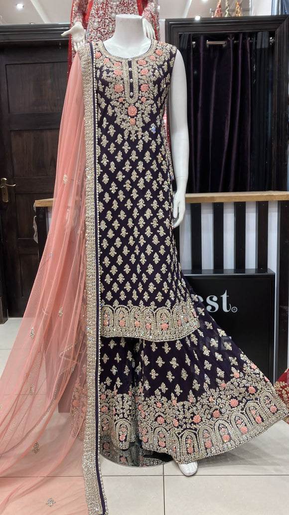 Heavy Embroidered & Embellished net Sharara suit 150C