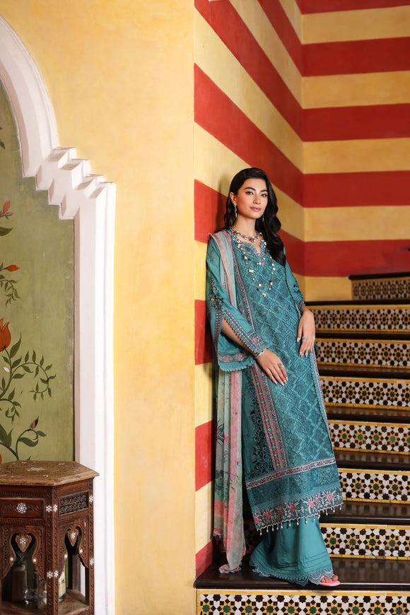 NOOR LUXURY CHIKAN KARI UNSTITCHED NLCL23-Sea Green-D2-B